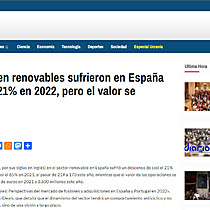 Las operaciones en renovables sufrieron en Espaa un descenso del 21% en 2022, pero el valor se mantuvo
